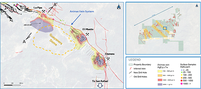 Figure 1: Plan map showing Animas Vein system and the location of hole AM-25-90. (CNW Group/Vizsla Silver Corp.)