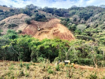 Figure 2: Photo of the test mine site, showing initial earthworks and contractor teams mobilizing (CNW Group/Vizsla Silver Corp.)