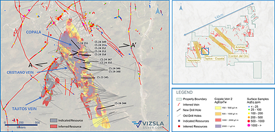 Figure 1: Plan map of recent drilling centered on the Copala structure. (CNW Group/Vizsla Silver Corp.)