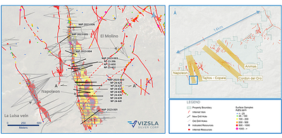 Figure 1: Plan map of recent drilling in central and southern Napoleon vein. Geotechnical drillholes have the “NAP” prefix. (CNW Group/Vizsla Silver Corp.)