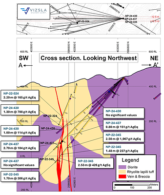 Figure 4: Cross section highlighting recent drill intercepts on La Luisa vein. (CNW Group/Vizsla Silver Corp.)