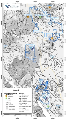 Figure 2. Geology of the silver-gold-rich Panuco – San Dimas corridor. (CNW Group/Vizsla Silver Corp.)