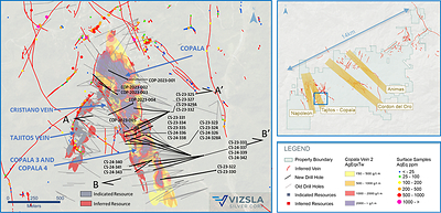 Figure 1: Plan map of recent drilling centered on the Copala structure. (CNW Group/Vizsla Silver Corp.)