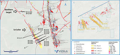 Figure 1: Plan map of recent drilling along the La Luisa vein. (CNW Group/Vizsla Silver Corp.)