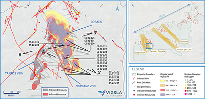 Figure 1: Plan map of recent drilling centered on the Copala structure. (CNW Group/Vizsla Silver Corp.)