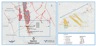 Figure 1: Plan map of recent drilling along the southern extent of the Napoleon vein. (CNW Group/Vizsla Silver Corp.)