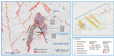 Figure 1: Plan map of recent drilling centered on the Cristiano vein (CNW Group/Vizsla Silver Corp.)