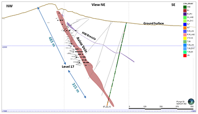 Figure 3 –Cross-Section of ET-22-12 and the extent of the down-dip extension from the current mine workings. (CNW Group/Avino Silver & Gold Mines Ltd.)