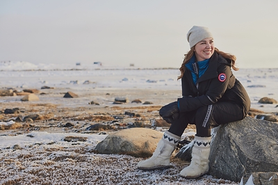 Guest Designer Victoria Kakuktinniq in the Kakuktinniq Jacket. (CNW Group/Canada Goose)