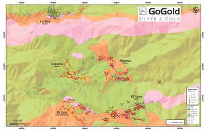 Figure 3: Plan View – La Trini to El Favor Area of Los Ricos North (CNW Group/GoGold Resources Inc.)