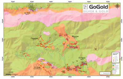 Figure 1: Plan View – La Trini to El Favor Area of Los Ricos North (CNW Group/GoGold Resources Inc.)