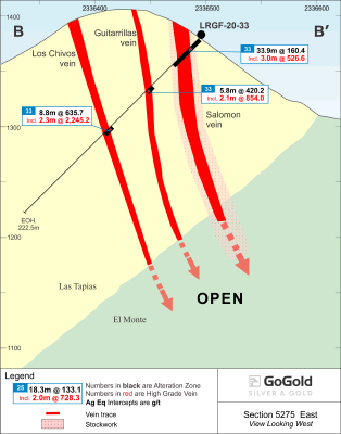 Figure 4: Cross Section – Hole LRGF-21-033 (CNW Group/GoGold Resources Inc.)
