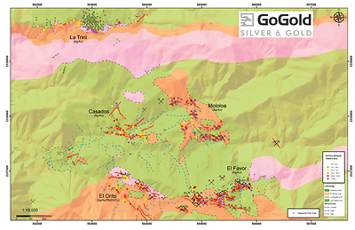 Figure 2: Plan View – La Trini to El Favor Area of Los Ricos North (CNW Group/GoGold Resources Inc.)