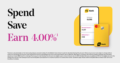 EQ Bank now offers 4.00% interest on everyday banking when Canadians direct deposit their pay. (CNW Group/EQ Bank)