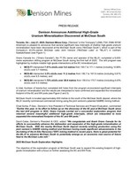 Denison Announces Additional High-Grade Uranium Mineralization Discovered at McClean South (CNW Group/Denison Mines Corp.)