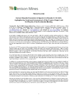 Denison Reports Financial and Operational Results for Q1 2025, Highlighted by Continued Advancement of the Phoenix Project, and the Results of its Shareholder Meeting (CNW Group/Denison Mines Corp.)