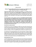 Denison Files Final Wheeler River Environmental Impact Statement with CNSC Following Completion of Technical Review (CNW Group/Denison Mines Corp.)