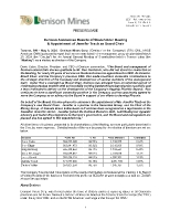 Denison Announces Results of Shareholder Meeting & Appointment of Jennifer Traub as Board Chair (CNW Group/Denison Mines Corp.)