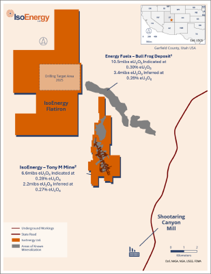 Figure 1: Location of the Flatiron Project in proximity to IsoEnergy’s Tony M Mine in Utah2,3 (CNW Group/IsoEnergy Ltd.)