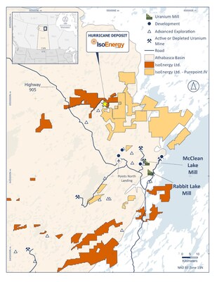 Figure 1 – Location map of the Hurricane Deposit and IsoEnergy’s exploration projects, including the Larocque East project, in the eastern Athabasca Basin. (CNW Group/IsoEnergy Ltd.)