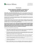 Denison Announces Agreement To Acquire 50% Of JCU (Canada) Exploration Company, Limited From UEX Corporation for $20.5 Million (CNW Group/Denison Mines Corp.)