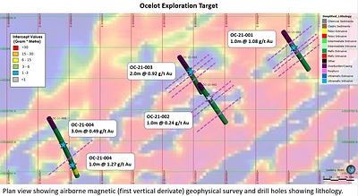 Figure 2:  Map of Ocelot Exploration Target Results (CNW Group/Treasury Metals Inc.)