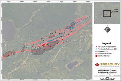 Figure 1:  Goldlund Drill Collar Locations (CNW Group/Treasury Metals Inc.)