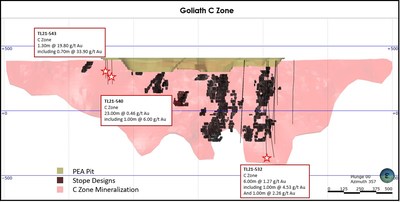 Figure 2: Long Section Goliath with Significant Results (CNW Group/Treasury Metals Inc.)