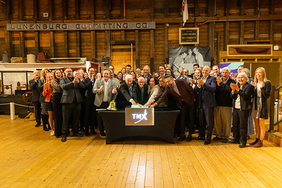 Today, High Liner Foods Incorporated opened the market in celebration of their 125th anniversary and over 50 years of being listed on Toronto Stock Exchange (TSX). The company opened the market from the Fisheries Museum of the Atlantic in Lunenburg, NS. (CNW Group/High Liner Foods Incorporated)