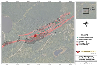 Figure 3:  Goldlund Silver Assay Locations (CNW Group/Treasury Metals Inc.)