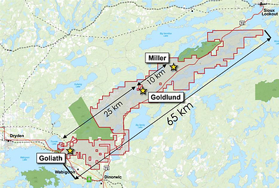 Figure 6: Regional potential along the 65km length of the Goliath Gold Complex (CNW Group/Treasury Metals Inc.)