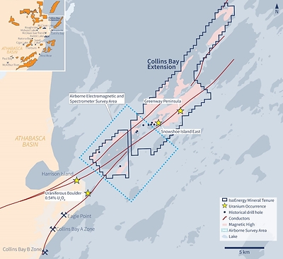 Figure 5 – Collins Bay Extension VTEM Plus and Spectrometer Survey Area (CNW Group/IsoEnergy Ltd.)