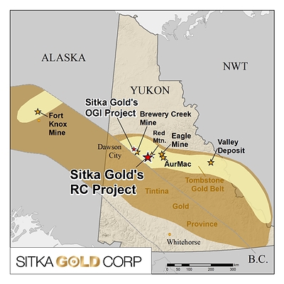Figure 14: Location map of the OGI property located within Yukon’s Tombstone Gold Belt (CNW Group/Sitka Gold Corp.)