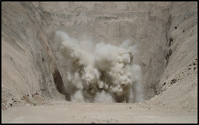 Opening blast in the box-cut at the Dasa Uranium Project marks the commencement of underground development. (CNW Group/Global Atomic Corporation)