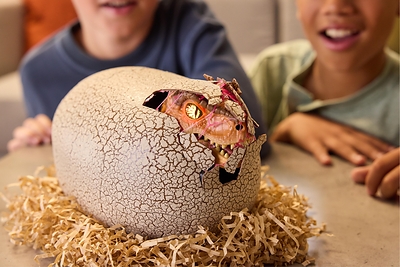 Kids can simply tap the egg to start the hatching process, then watch as the shell magically cracks open and a baby T. REX emerges through a gooey membrane. (CNW Group/Spin Master Corp.)