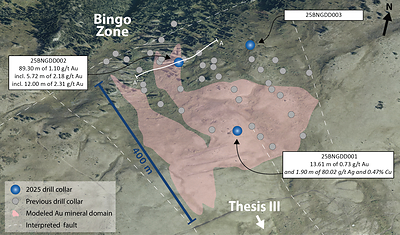 Figure 2 – Oblique view of the Bingo Zone. (CNW Group/Thesis Gold Inc.)