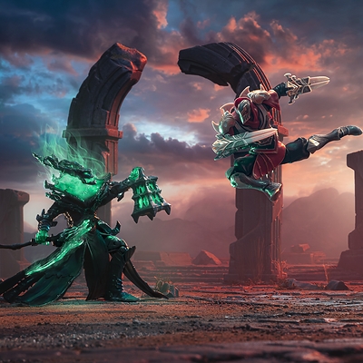 Spin Master's League of Legends figures Thresh vs. Zed, photographed by Jax Navarro. (CNW Group/Spin Master)