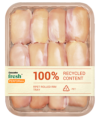 A rolled edge tray made of 100% recycled PET and designed with circular economy in mind. (CNW Group/Cascades Inc.)