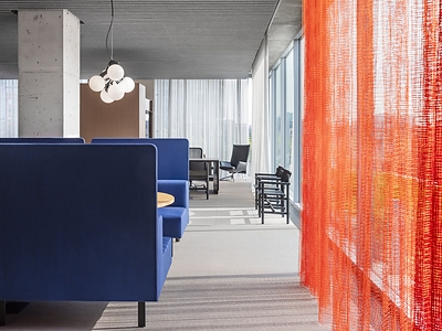 Rendering of the new MillerKnoll welcome space at 1100 West Fulton Market, part of MillerKnoll’s new Chicago flagship