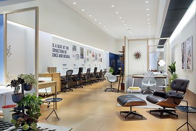 Shot of chair wall in Herman Miller Store in Century City