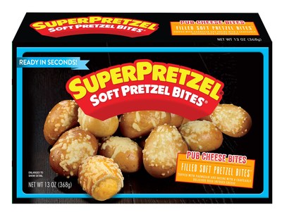 SUPERPRETZEL® Filled Soft Pretzel Bites are available in three top-selling cheese flavors – Mozzarella, Pepper Jack and Pub Cheese.
