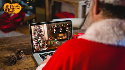 Santa's sneak peek of the Cracker Barrel-inspired, virtual holiday backgrounds.