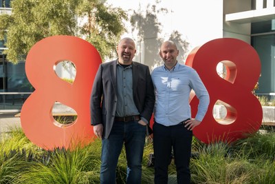 Left to Right: Victor Belfor, 8x8’s Global VP of Business Development and Strategic Partnerships with Matthew Lawlor, Co-Founder and CTO of Spearline at 8x8’s headquarters in Campbell, California to announce Spearline’s acquisition of Callstats analytics, diagnostics and optimization technology for WebRTC from 8x8. Photo Credit: Chris C Lee. No Repro Fee (PRNewsfoto/Spearline)