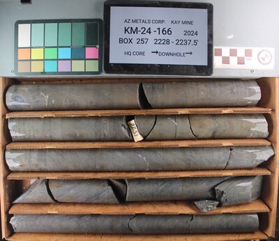 Figure 2. A portion of mineralization intersected in drill hole KM-24-166, consisting of pyrite, sphalerite, and chalcopyrite. The interval 2229-2231 feet (679.4-680.0 m) assayed 9.97% CuEq. (CNW Group/Arizona Metals Corp.)