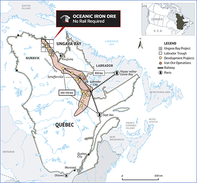 Figure 1 – Hopes Advance’s location at tidewater – the “No-Rail” Advantage (CNW Group/Oceanic Iron Ore Corp.)
