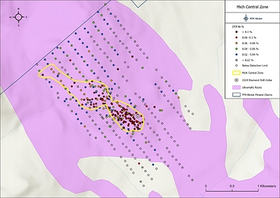 Figure 2:  Mich Central Zone Surface Sampling Results (CNW Group/FPX Nickel Corp.)