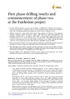 First phase drilling results and commencement of phase two at the Fairholme project - full press release with figures/tables (CNW Group/Kincora Copper Limited)