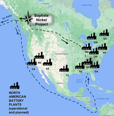 Figure 3 – Map of Baptiste Project Integration in EV Battery Supply Chain (CNW Group/FPX Nickel Corp.)