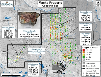 Macks Copper-in-Soil (CNW Group/Cascadia Minerals Ltd.)