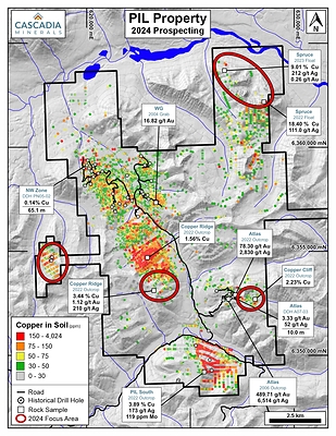 Copper Ridge South Copper Mineralization (CNW Group/Cascadia Minerals Ltd.)